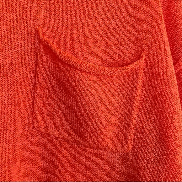 Vibrant Coral Orange Knit Crewneck Sweater w/ Drop Shoulder Chest Pocket… - Picture 4 of 14